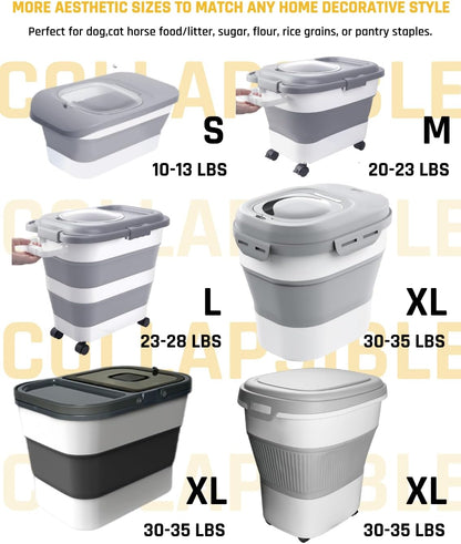 HOYTAMDAR 35lbs Dog Food Storage Container, Collapsible Dog Food Container, Wheels, Handle, Airtight Pet Food Storage Container, Scoop, 2L Small Dry Food Pail For Dog Cat Bird Food