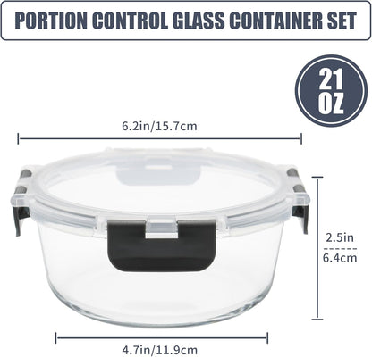 6Pack 22oz Glass Meal Prep Containers, Glass Food Storage Containers Sets with Snap Leak Proof Lids for Microwave, Oven, Freezer and Dishwasher Safe (Grey, 22oz)