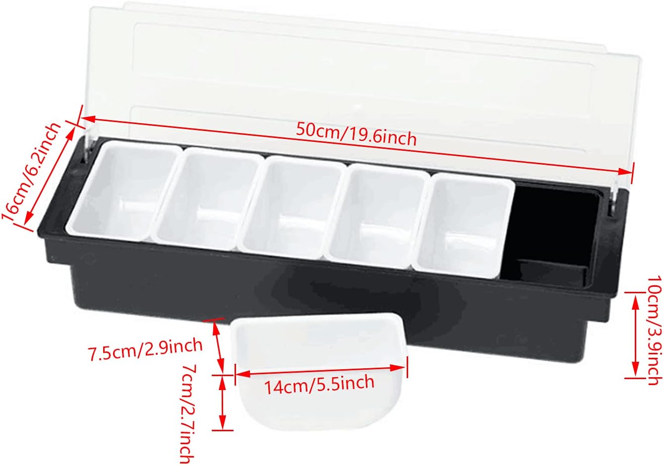 Fruit Veggie Condiment Caddy with Lid, 3 Compartment Plastic Dispenser Tray for Catering Dips Toppings, Serving Taco, Ice Cream, Fruit, & Salad Bar Garnish Organizer for Restaurant Supplies