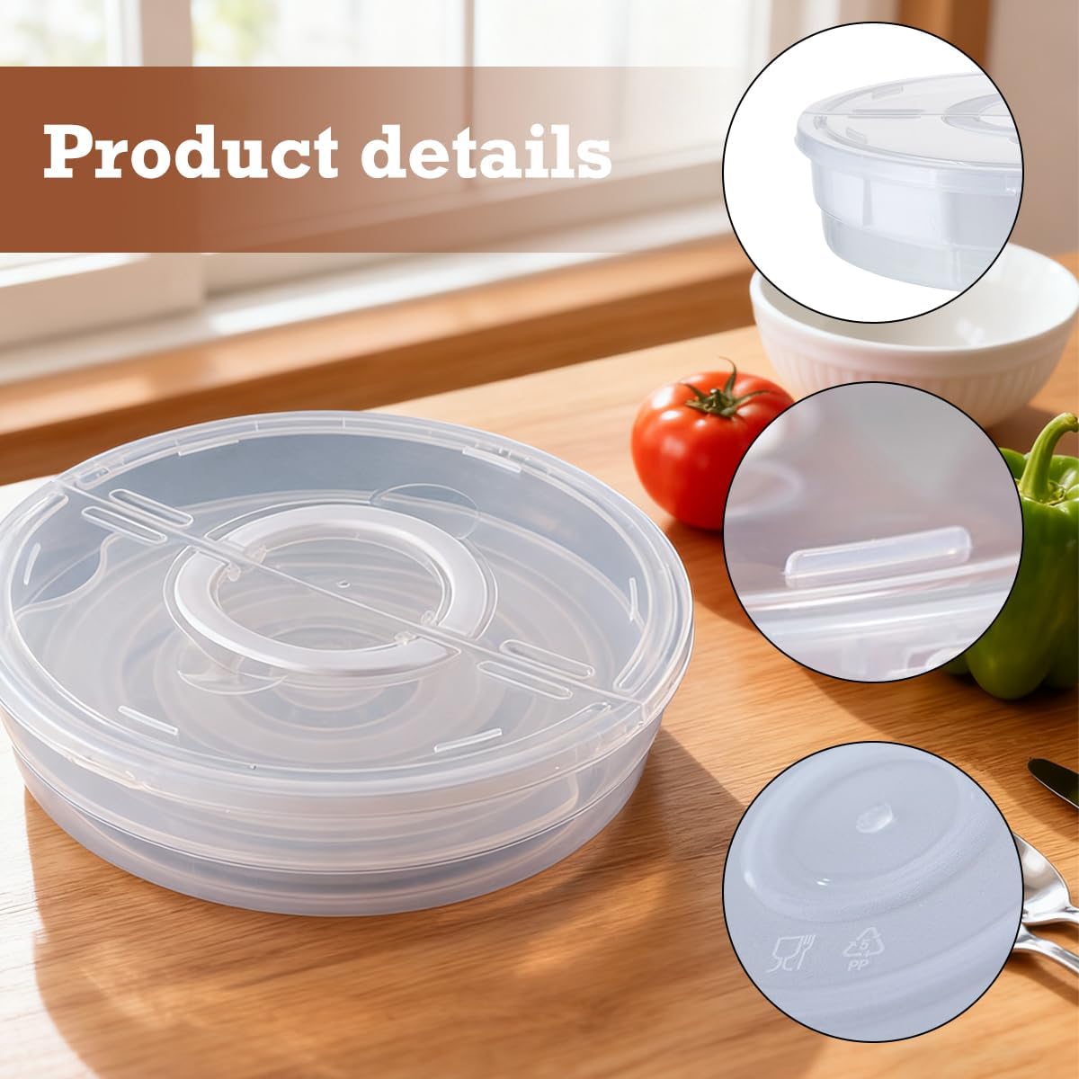 2 Pack 12 Inch Pie Carrier with Lid and Handle Reusable 2 Compartments Food Storage Container Plastic Pizza Storage Containers Round Pie Keeper for Cake Cheesecake Tortilla