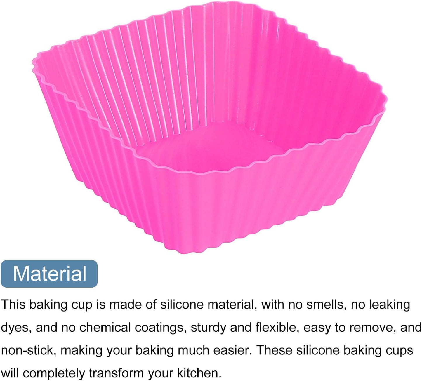uxcell 18Pcs Silicone Cupcake Baking Cups, Silicone Muffins Liners Non-Stick Square Baking Cups, for Cooking Eggs Baking Muffins and Make a Cake(Pink)