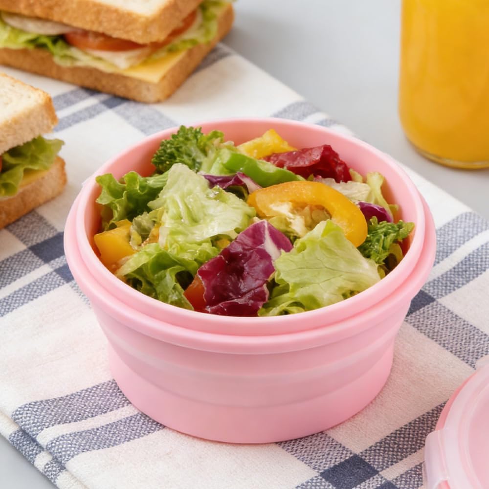 3-Piece Collapsible Food-Storage-Container Set – Foldable Meal Prep Containers Reusable, Stackable Bowls,Green
