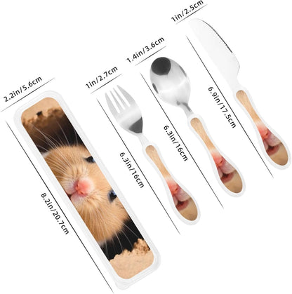3-Piece Kids Silverware Set With Storage Case, Stainless Steel Reusable Children Safe Knife Spoon Fork Set Blue Active Girl Running Sunset Children Flatware Set For Kids Lunch Box - Colors C