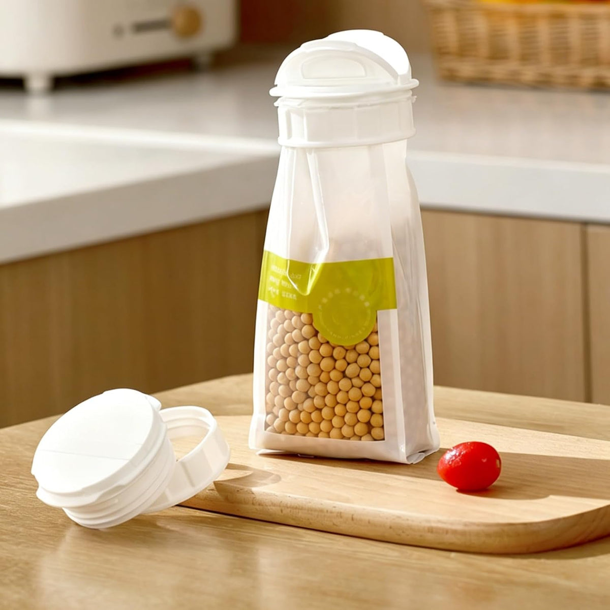 Bag Seal With Pour Spout, Reusable Airtight Bag Closure with Dual Pour Spouts, Plastic Bags Seal Cap for Flour, Cereal, Pet Food, Snacks, Kitchen Storage Organization Accessory