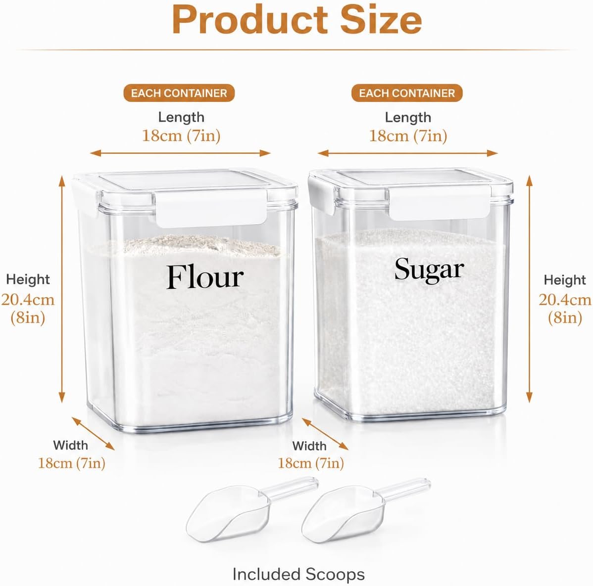 Set of 2 Large Food Storage Jars 4L - Airtight Containers with Lids, White with Free Spoon - Kitchen Canisters for Sugar,Flour,Coffee,Pantry Organization-S