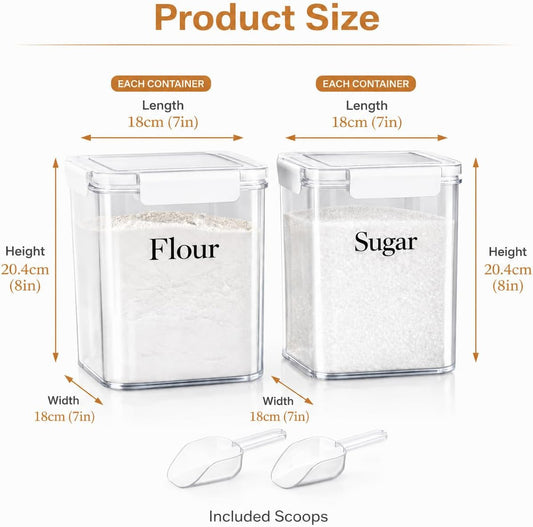 Set of 2 Large Food Storage Jars 4L - Airtight Containers with Lids, White with Free Spoon - Kitchen Canisters for Sugar,Flour,Coffee,Pantry Organization-S