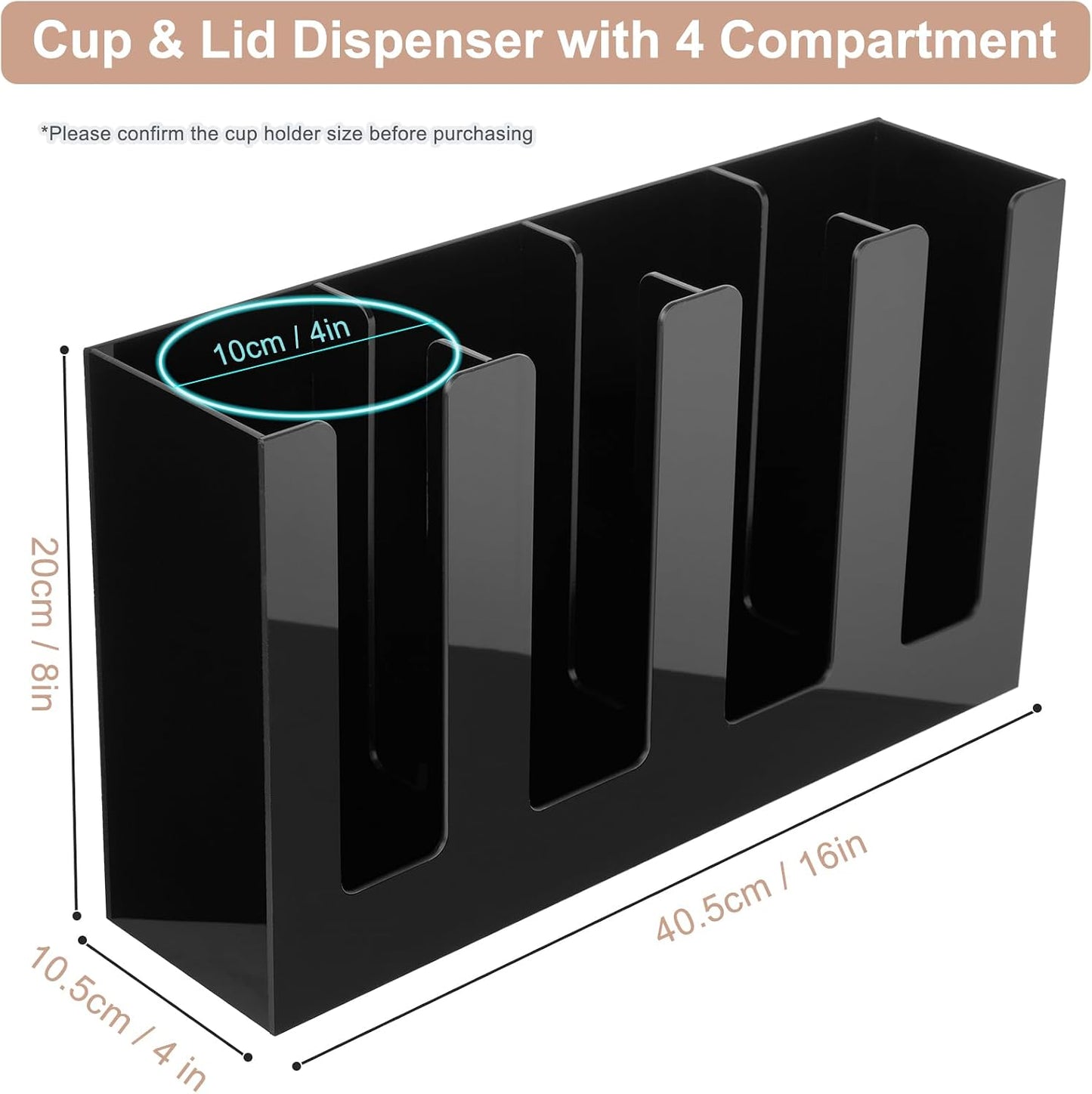 MYITYARD Coffee Cup Dispenser, Cup and Lid Organizer fits 5 to 16 oz Disposable Paper & Plastic Cups, Acrylic Cup Holder for Table Countertop, Black