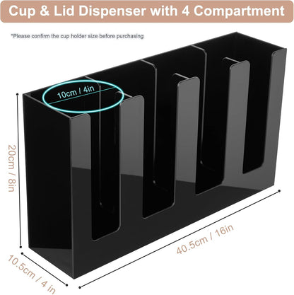 MYITYARD Coffee Cup Dispenser, Cup and Lid Organizer fits 5 to 16 oz Disposable Paper & Plastic Cups, Acrylic Cup Holder for Table Countertop, Black
