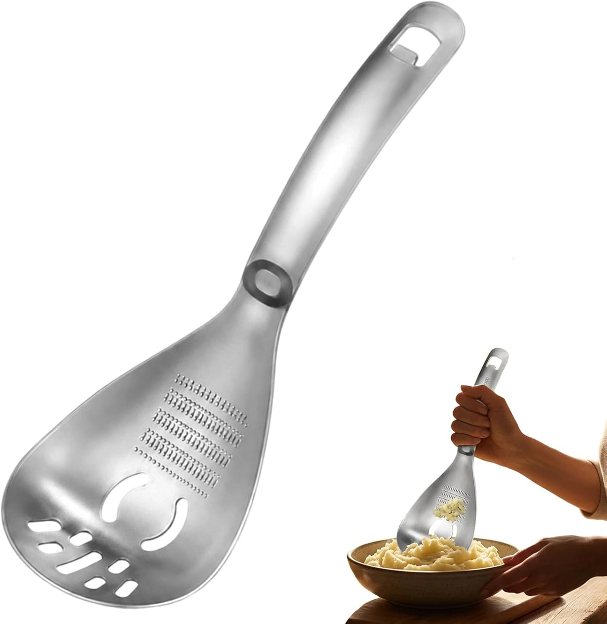 Sakerplus Multifunction Stainless Steel Cooking Grater Spoon, 5-in-1，1