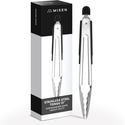 Misen Kitchen Tongs - Dishwasher Safe, Heavy Duty - Precision Stainless Steel Grilling Tool - Heat Resistant - Perfect for Serving and Air Frying - 13 Inch | Gray