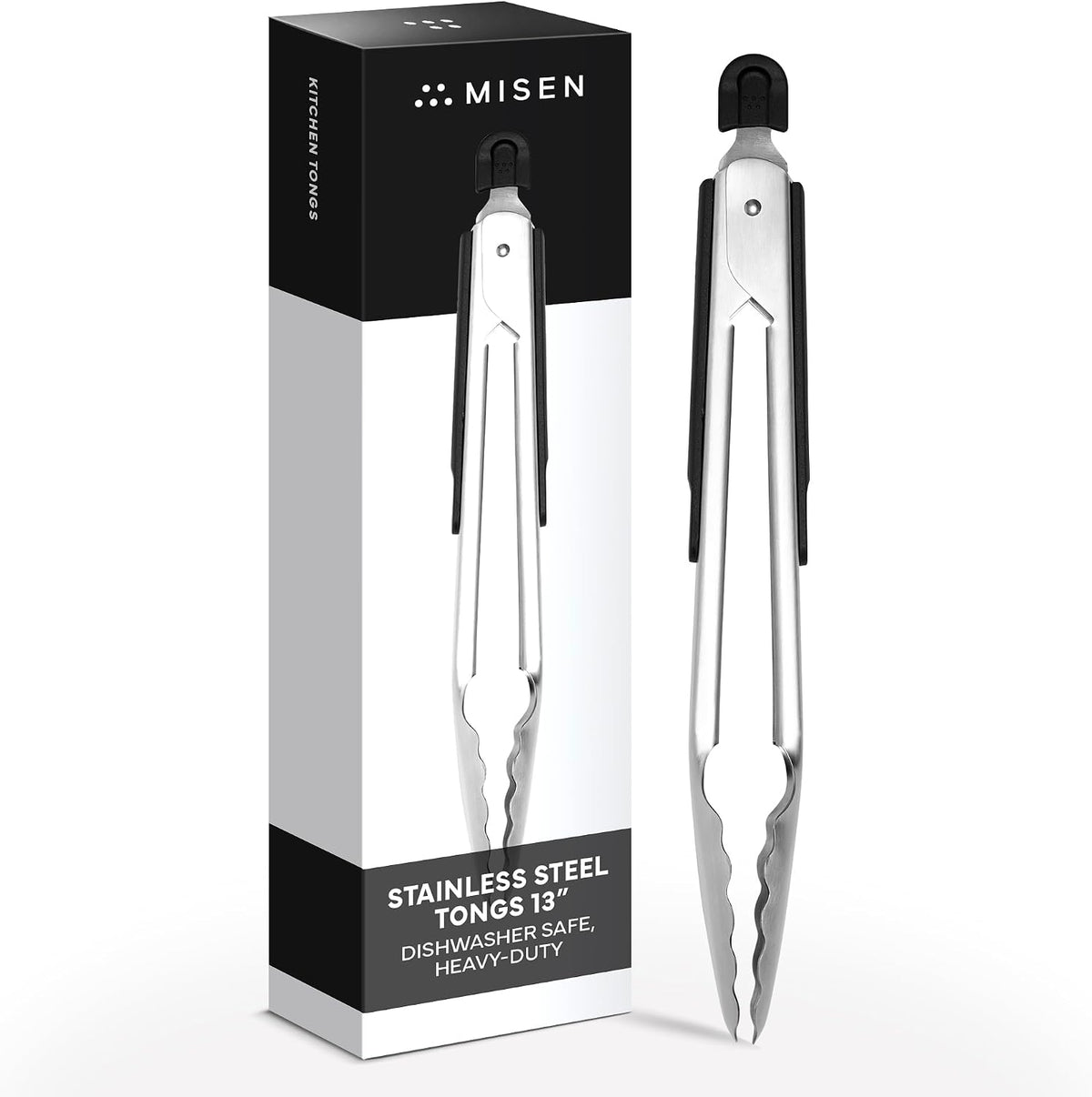 Misen Kitchen Tongs - Dishwasher Safe, Heavy Duty - Precision Stainless Steel Grilling Tool - Heat Resistant - Perfect for Serving and Air Frying - 13 Inch | Gray