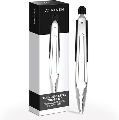 Misen Kitchen Tongs - Dishwasher Safe, Heavy Duty - Precision Stainless Steel Grilling Tool - Heat Resistant - Perfect for Serving and Air Frying - 13 Inch | Gray
