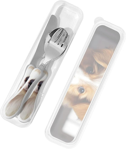 3-Piece Kids Silverware Set With Storage Case, Stainless Steel Reusable Children Safe Knife Spoon Fork Set Parrots On Branches Children Flatware Set For Kids Lunch Box