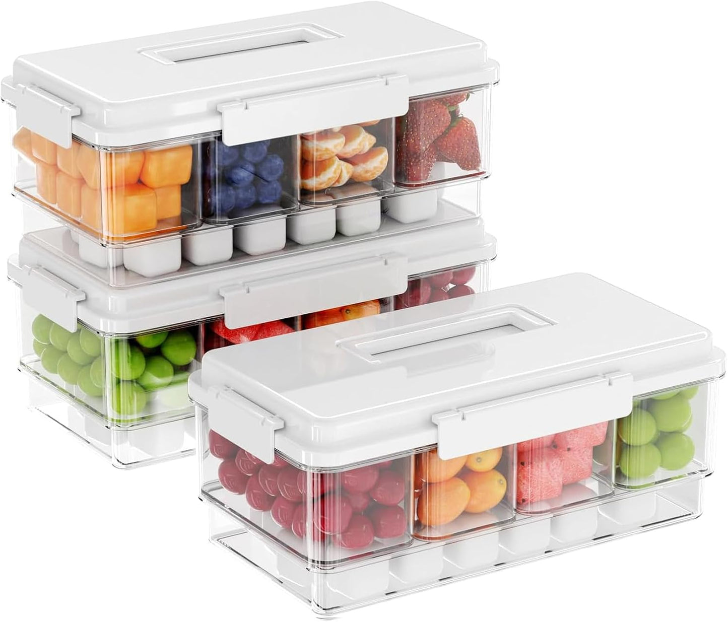 3Pack Ice Chilled Condiment Caddy with 4 Removable Containers Taco Ingredient Server with Lid Cooled Garnish Caddy Tray for Taco Mimosa Bar Sauce Fruits&Veggies White
