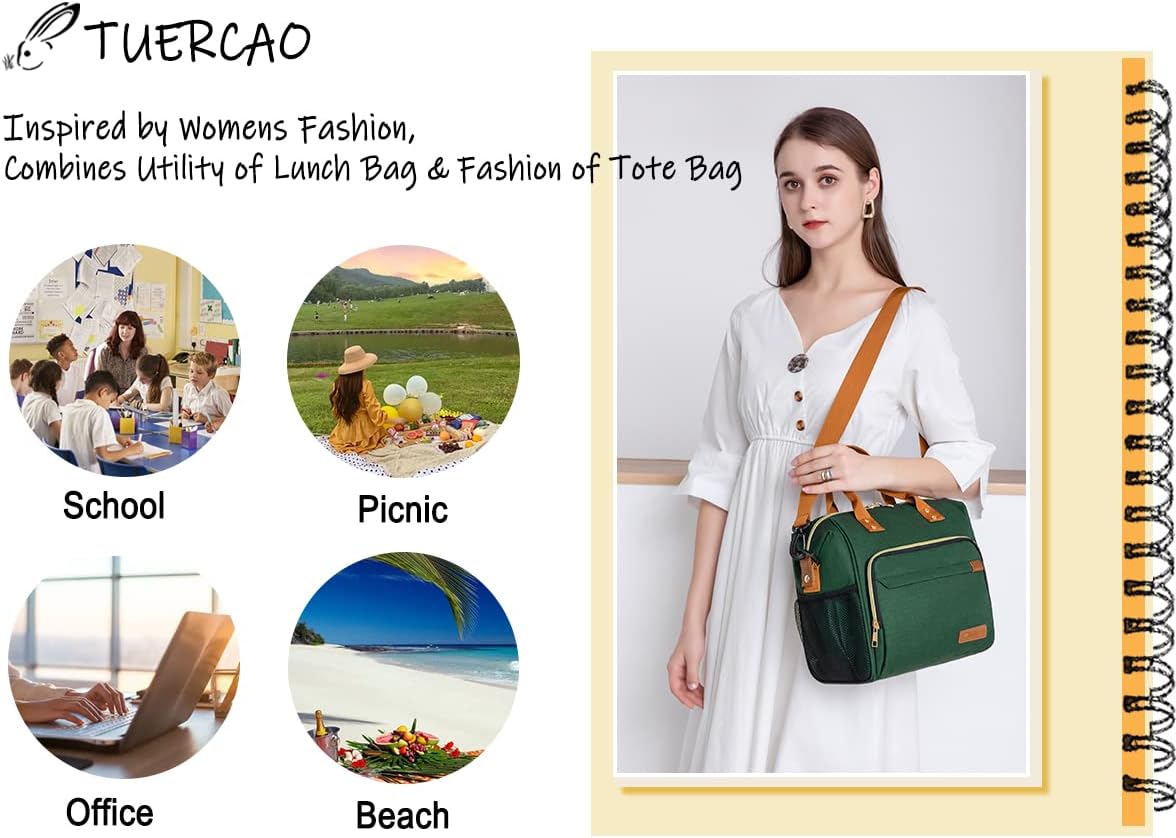 TuErCao Small Lunch Bag Lightweight Insulated Lunch Box for Women Work Portable Soft Cooler for Picnic Travel Road Trips, Loncheras para Mujer, Black