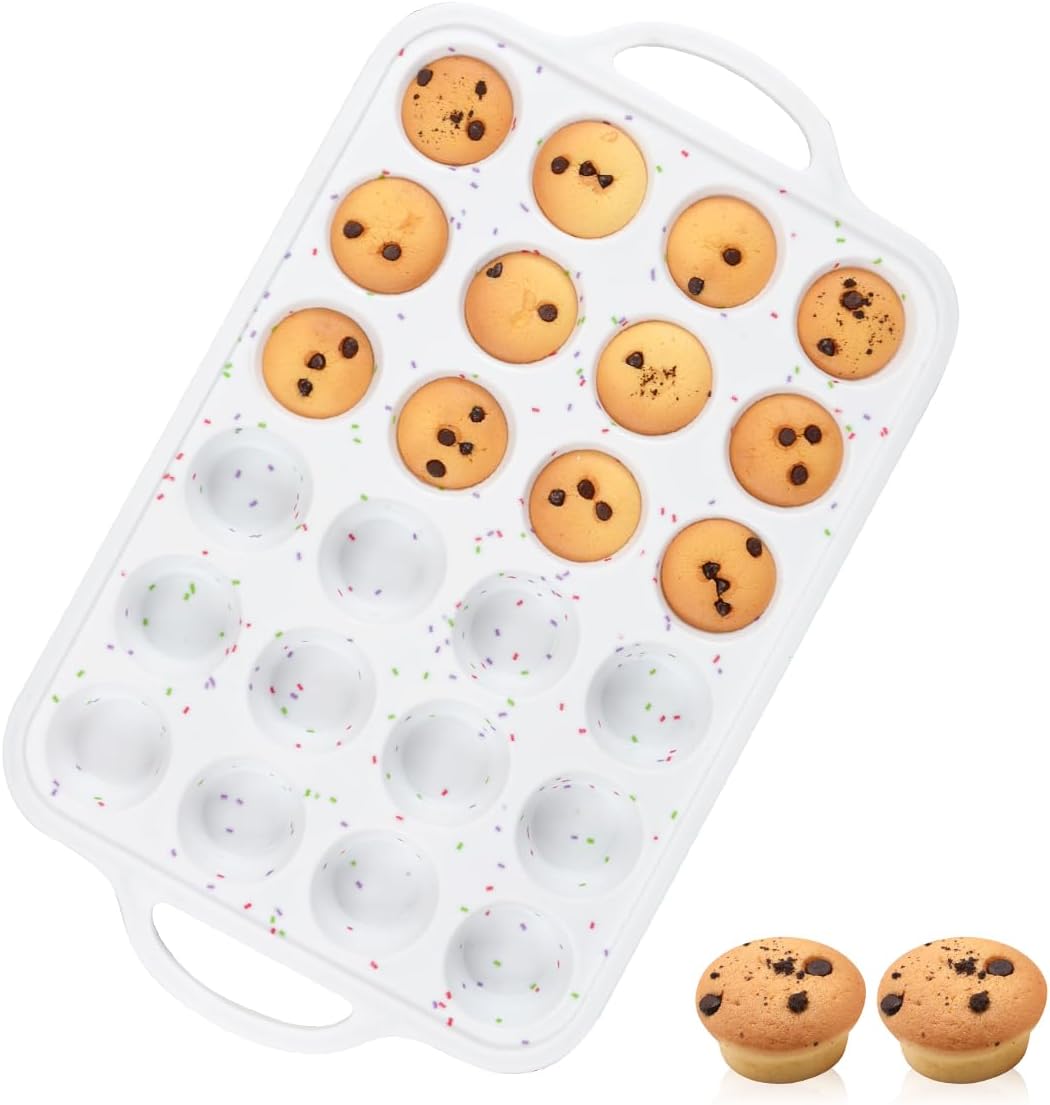 CAKETIME Mini Muffin Pan, Metal Reinforced Frame Mini Cupcake Pans 24 Cups Nonstick Muffin Silicone Molds with Handle for Baking Muffins, Cupcakes, Egg Bites 2 Pack