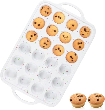 CAKETIME Mini Muffin Pan, Metal Reinforced Frame Mini Cupcake Pans 24 Cups Nonstick Muffin Silicone Molds with Handle for Baking Muffins, Cupcakes, Egg Bites 2 Pack