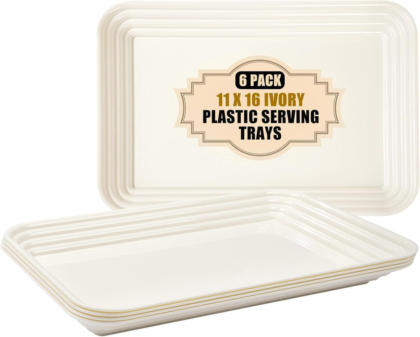 SUT 4-Pack Plastic Large White Serving Trays Set - 16" x 11" Reusable Serving Platters for Cookie, Appetizer, Charcuterie, Snack, Dessert, Party Food Display - Stackable Serving Trays for Party