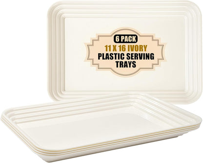 SUT 4-Pack Plastic Large White Serving Trays Set - 16" x 11" Reusable Serving Platters for Cookie, Appetizer, Charcuterie, Snack, Dessert, Party Food Display - Stackable Serving Trays for Party