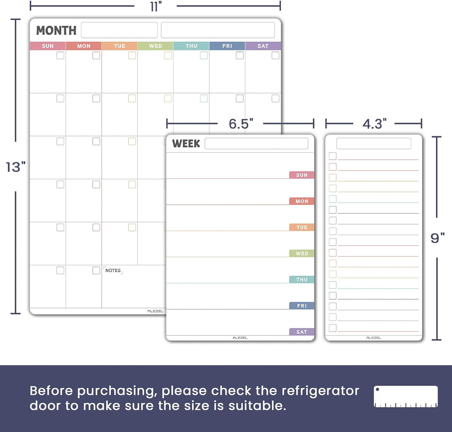 ALEZEL Dry Erase Fridge Calendar Magnetic, Greenery White Board Calendar Dry Erase for Refrigerator - Set of Vertical Monthly & Weekly Calendar for Fridge with 1 List Board, 4 Markers + Eraser