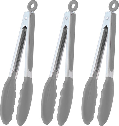 HINMAY Stainless Steel Kitchen Tongs 9-Inch Cooking Tongs, Set of 3