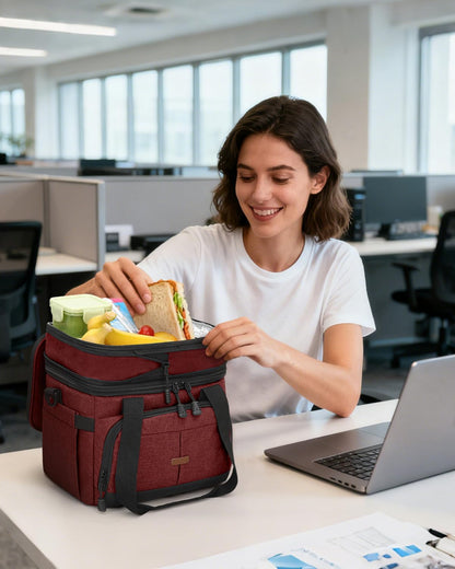 Pritent Lunch Box For Men Women Double Deck Insulated Lunch Bag For Men Woman Leakproof Expandable Cooler Bag with Adjustable Shoulder Strap for Kids Shool Work Picnic Camping(Beige,Large)
