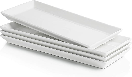 Sweese Serving Platter, 15.5/13.8/11.7 Inch Rectangle Porcelain Serving Trays, Serving Dishes for Entertaining, White Platters for Serving Food Party, Turkey Platter for Thanksgiving, Set of 3