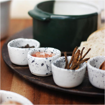 roro Ceramic Stoneware Mini Pinch Bowls Set of 6, Hand-Molded Artisanal Glossy Speckled White, Salt Pepper Spices and Seasoning - Cute and Elegant Kitchen Addition