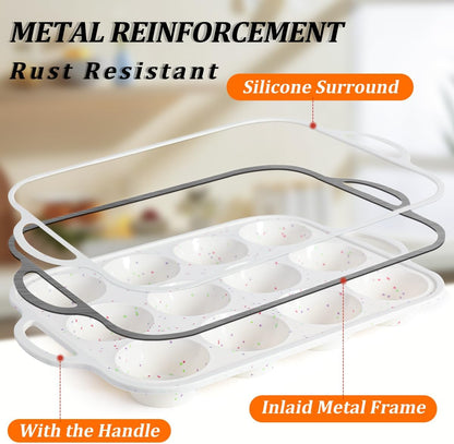 CAKETIME Mini Muffin Pan, Metal Reinforced Frame Mini Cupcake Pans 24 Cups Nonstick Muffin Silicone Molds with Handle for Baking Muffins, Cupcakes, Egg Bites 2 Pack