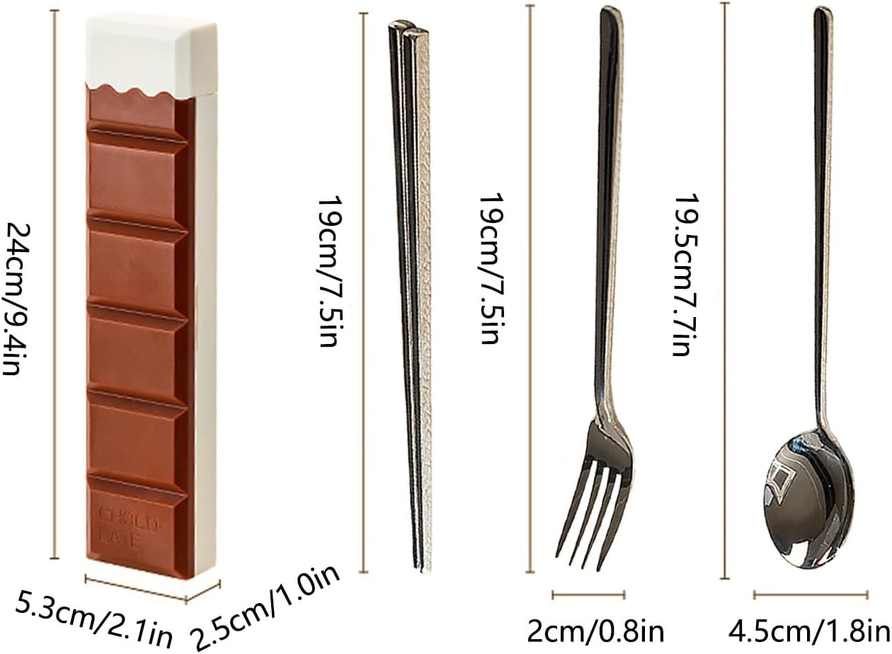 Fork And Spoon Set for Lunch Box - Reusable Portable Liquid-fillable Supplies with Chocolate Shape Box | Reusable Utensils Set with Case | for Family Friends Daughter Son Eating Dining Outdoor Camping