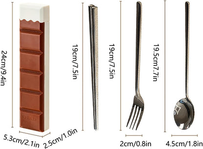 Fork And Spoon Set for Lunch Box - Reusable Portable Liquid-fillable Supplies with Chocolate Shape Box | Reusable Utensils Set with Case | for Family Friends Daughter Son Eating Dining Outdoor Camping