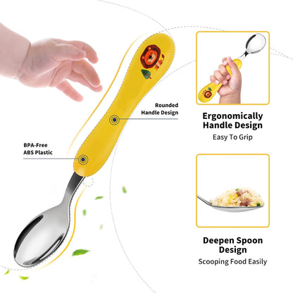 Lehoo Castle 6 Pieces Toddler Utensils, Kids Silverware for 2 3 4 Years Old, Stainless Steel Fork and Spoon Set with Plastic Handle, Safe Toddler Cutlery (Dinosaur)