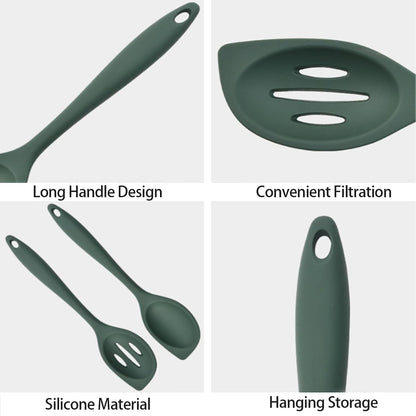 2-Pieces Silicone Cooking Spoon Spatula, Large Serving Spoons for Solid and Slotted, Heat Resistant Non-Stick Silicone Cooking Utensils Set, for Kitchen Mixing, Scooping, and Scraping
