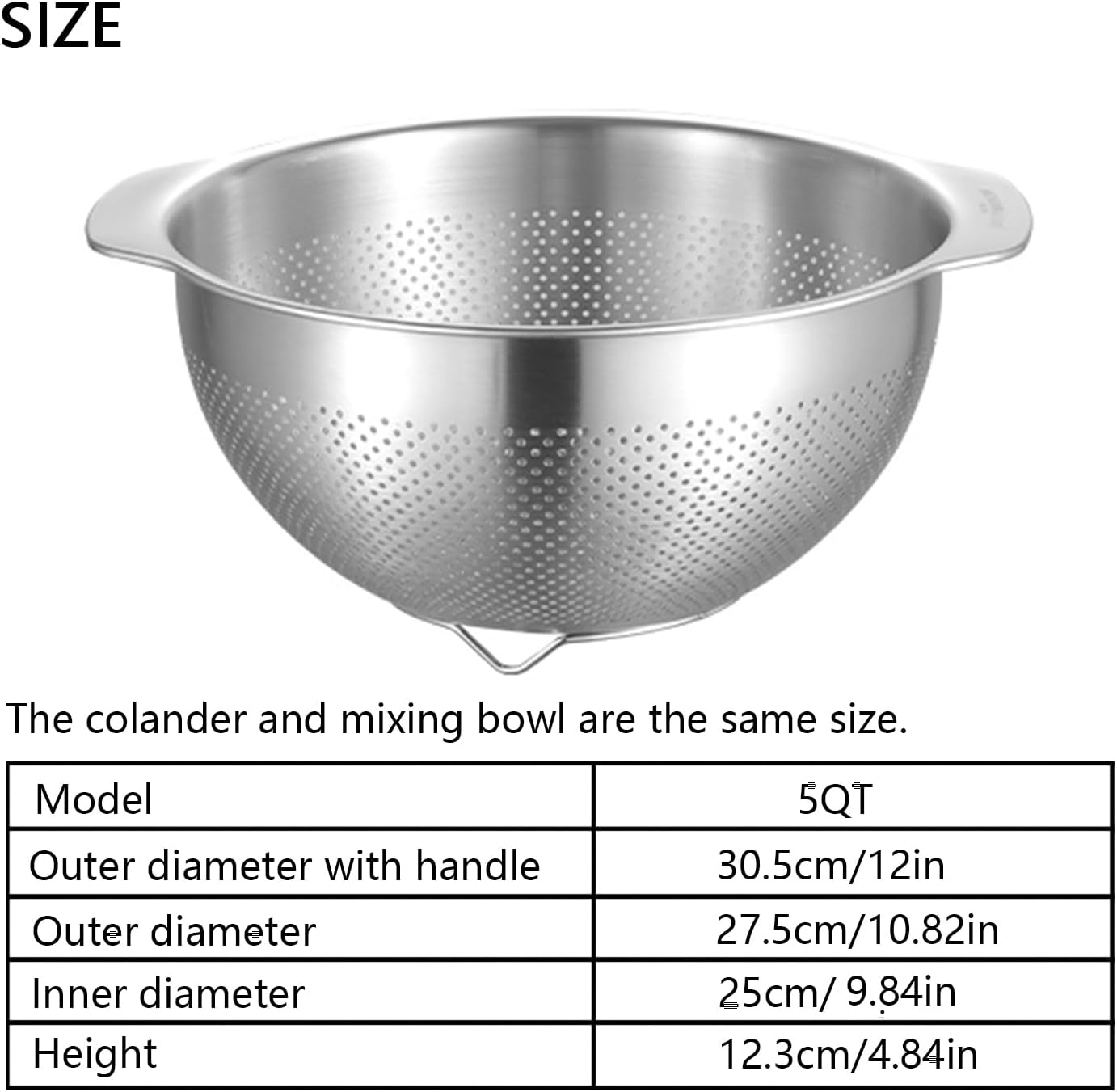 18/8 Stainless Steel Microwell Colander, 3.5QT Large Capacity with Handle Kitchen Food Strainer Basket for Washing Vegetables, Fruits, Rice, and Pasta (primary colour, 3.5QTColander+3.5QT Mixing bowl)