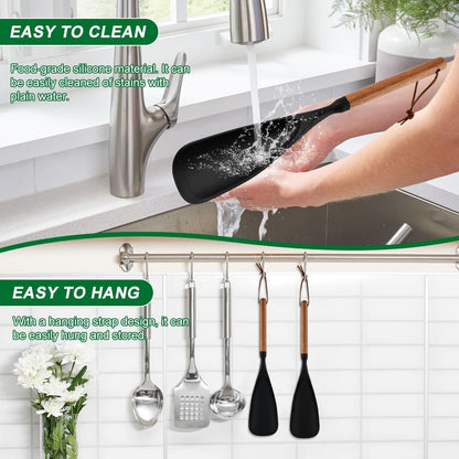2Pack Cooking Spoon, Silicone Spoonula Spatula with Wooden Handle