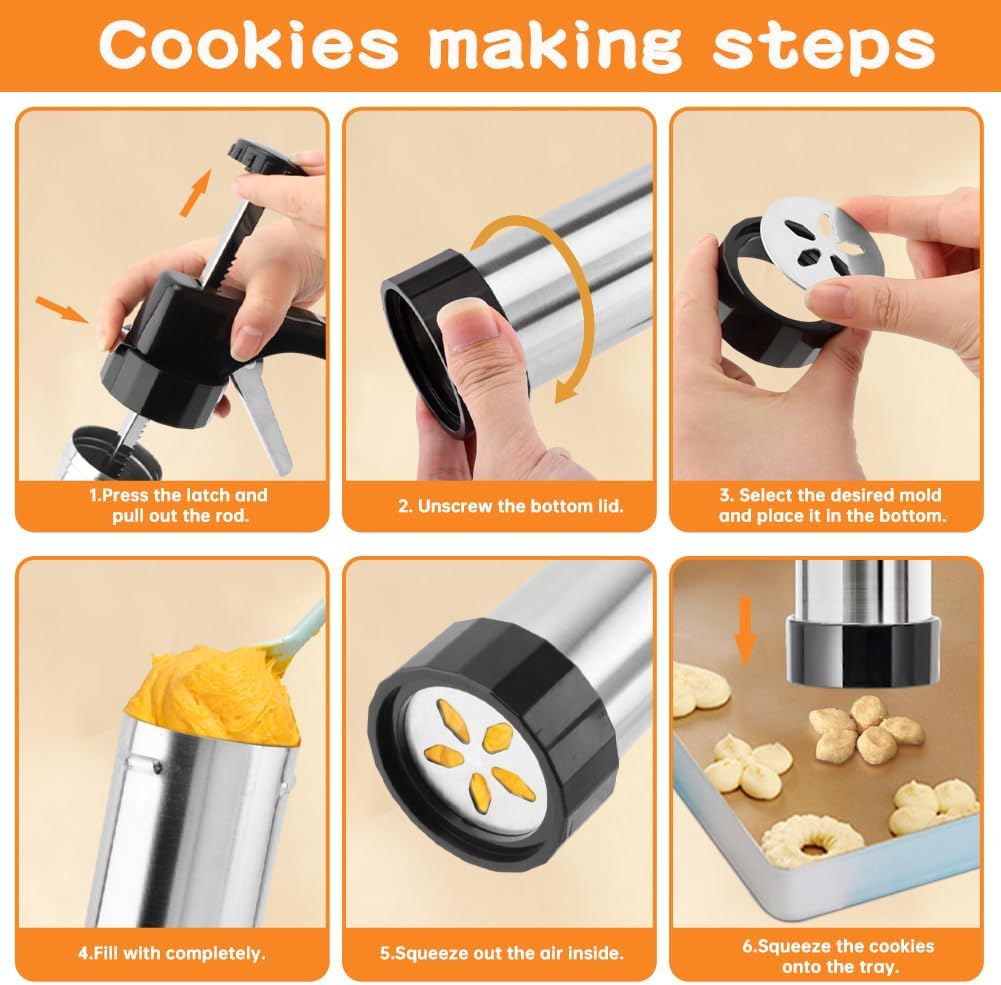 Cookie Press Gun Kit,Stainless Steel Spritz Cookie Press