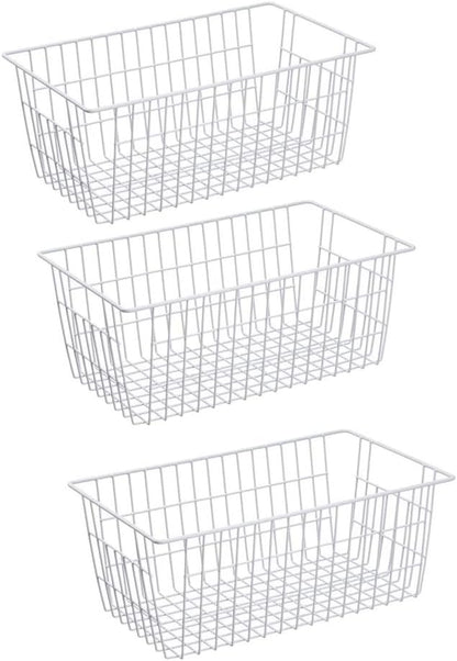 Slideep Wire Baskets Farmhouse Freezer Organizer Storage Bin Basket with Handles, Food Storage for Kitchen Cabinets, Pantry, Closet, Bedroom, Bathroom, Office 3 Pack