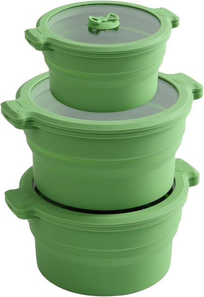 2 Set 27oz and 47oz Collapsible Silicone Microwave Vegetable Steamer Cooker
