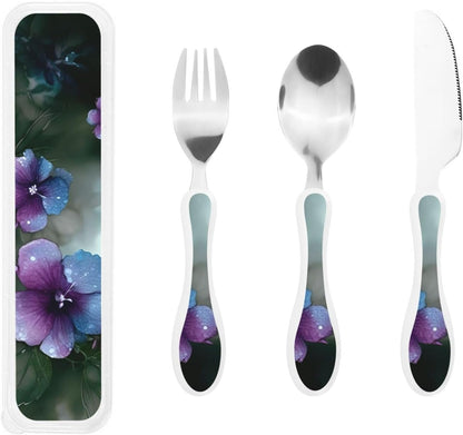 3-Piece Kids Silverware Set With Storage Case, Stainless Steel Reusable Children Safe Knife Spoon Fork Set Shih Tzu Dog Children Flatware Set For Kids Lunch Box