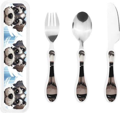 3-Piece Kids Silverware Set With Storage Case, Stainless Steel Reusable Children Safe Knife Spoon Fork Set Animal Cartoon Owls Cute Children Flatware Set For Kids Lunch Box