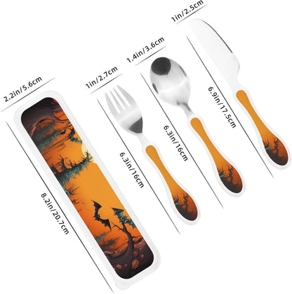 3-Piece Kids Silverware Set With Storage Case, Stainless Steel Reusable Children Safe Knife Spoon Fork Set Insects Love Children Flatware Set For Kids Lunch Box