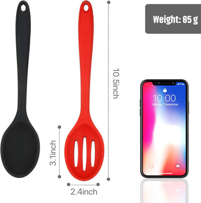 Boao 4 Pcs Silicone Spoons for Cooking 10.6 Inch Large Nonstick Serving Spoons Heat Resistant Slotted Spoon for Mixing & Stirring Kitchen Cooking Utensils, Dishwasher Safe(Black)