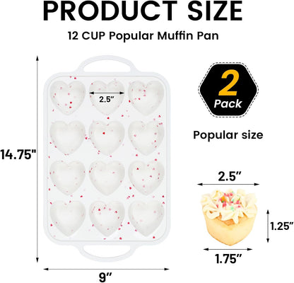 Vinino 2Pack Silicone Muffin Pan for Baking with Metal Reinforced Frame, 12 Cup Regular Size Cupcake Pan, BPA Free Silicone Muffin Tray, Cupcake Baking Pan Bite Molds for Oven Dishwasher Safe