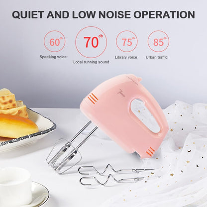 Showvigor Electric Hand Mixer with Stainless Steel Mixing Bowl Set –7 Speeds Turbo-Boost Hand Mixer with Large Mixing Bowls, Measuring Cups, Spoons & Spatula for Kitchen Cakes Eggs Baking(Pink)