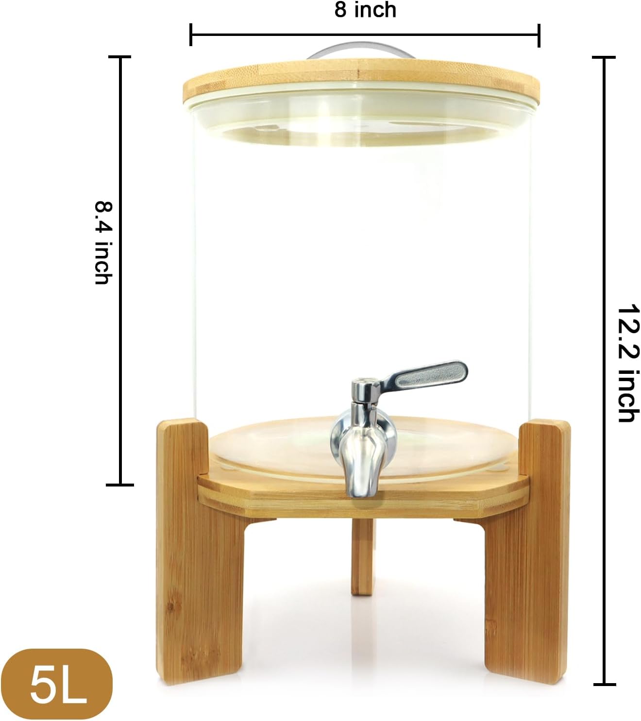 Glass Beverage Dispenser with Stand, 1.5 Gallons Glass Drink Dispenser-Beverage Dispenser with Wood Stand, Stainless Steel Spigot for Parties,Bars,Restaurants
