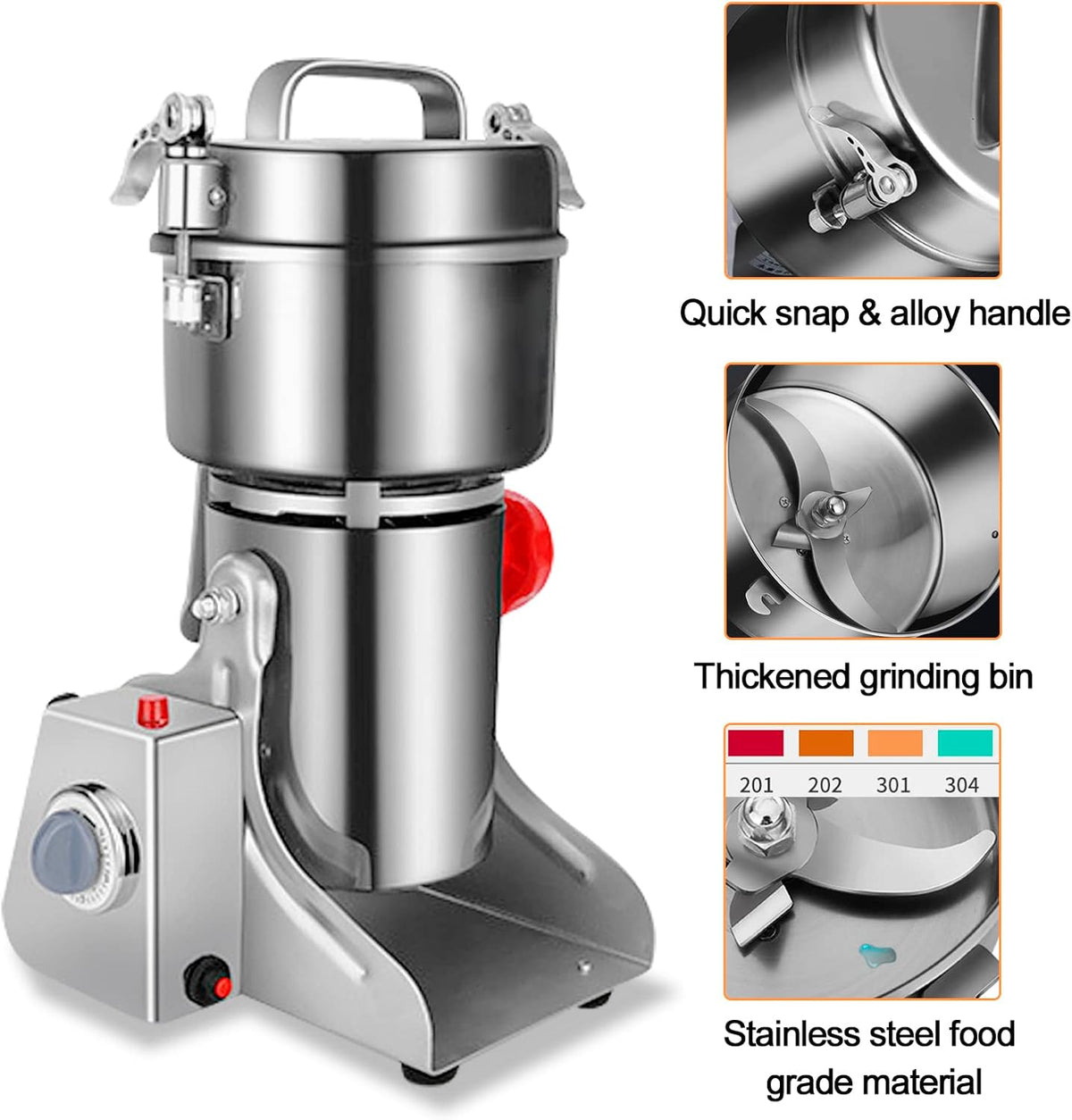 Swing Grain Mill 2500g,Electric Grain Grinder,Stainless Steel Grain Mill Grinder 4500W,High-speed Spice Herb Grinders Commercial Superfine Machine Dry Cereals Pulverizer 110V