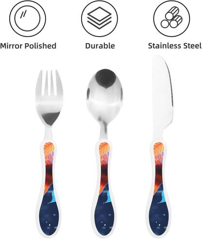 3-Piece Kids Silverware Set With Storage Case, Stainless Steel Reusable Children Safe Knife Spoon Fork Set Alpaca Cactus Children Flatware Set For Kids Lunch Box