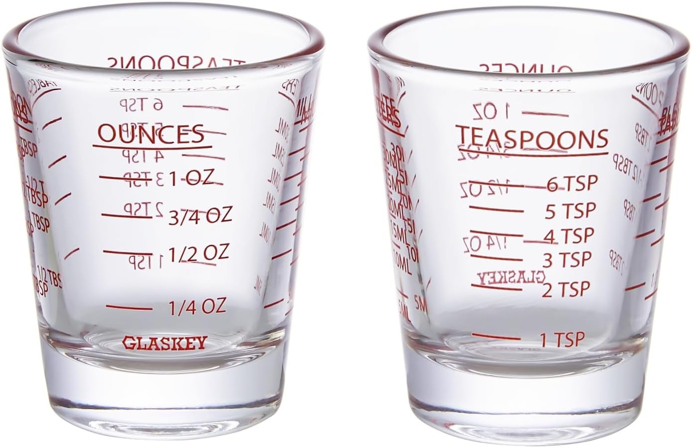 GLASKEY Shot Glasses Measuring Cup Set - 2 Pack Espresso Shot Glasses with Precise Measurement Marks,Heavy Duty Glass,Dishwasher Safe,Perfect for Coffee,Cocktails and Kitchen Use (Black & Red)