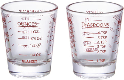 GLASKEY Shot Glasses Measuring Cup Set - 2 Pack Espresso Shot Glasses with Precise Measurement Marks,Heavy Duty Glass,Dishwasher Safe,Perfect for Coffee,Cocktails and Kitchen Use (Black & Red)