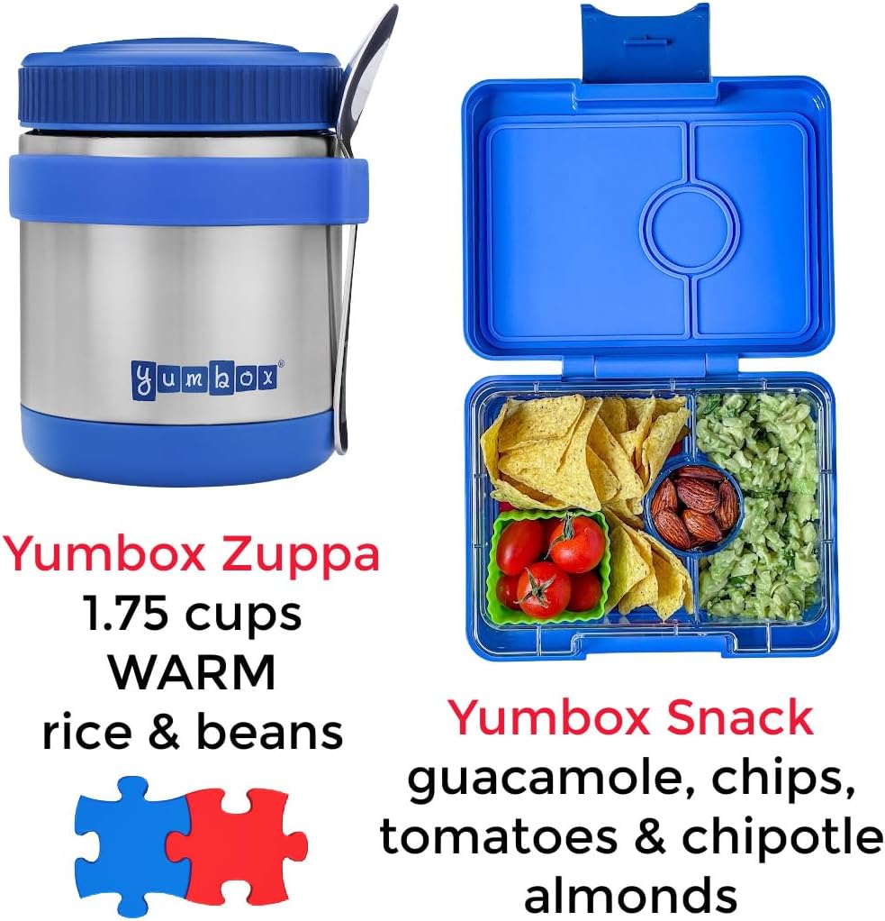 Yumbox Snack Box, 3 Compartments, Leakproof, Glitter Blue | Built-In Dip Well | Removable Compartment Tray | Easy-Open Single Latch | Lightweight & Compact | Perfect for Snacks & Sides